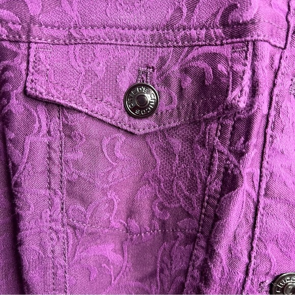 Chico’s Elongated Jacquard Denim Jacket Purple Sz S / Sz 4 / Sz 6 Long Fit - Picture 5 of 13